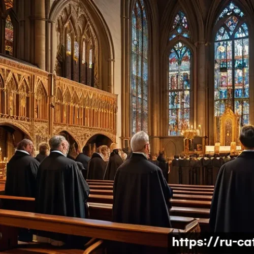 Home 11 카톨릭 교회와 노예제 반대 운동 - A detailed historical scene inside a grand medieval Catholic cathedral showing a diverse group of cl...