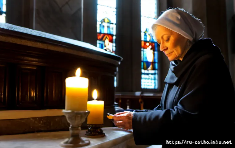 Home 17 가톨릭의 성인 숭배 전통 - Photorealistic interior of a historic Roman Catholic church in Saint Petersburg, an elderly Russian ...